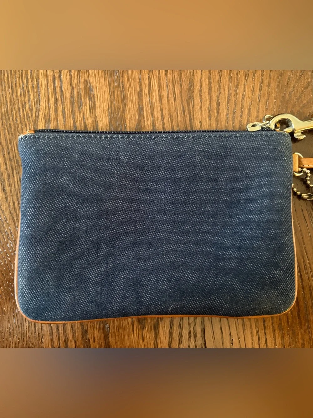 Coach Denim and Tan Leather Wristlet